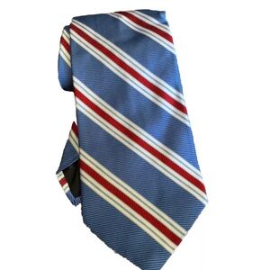 BROOKS BROTHERS 346 Men's Silk Classic Necktie Designer STRIPED Blues/White/Red